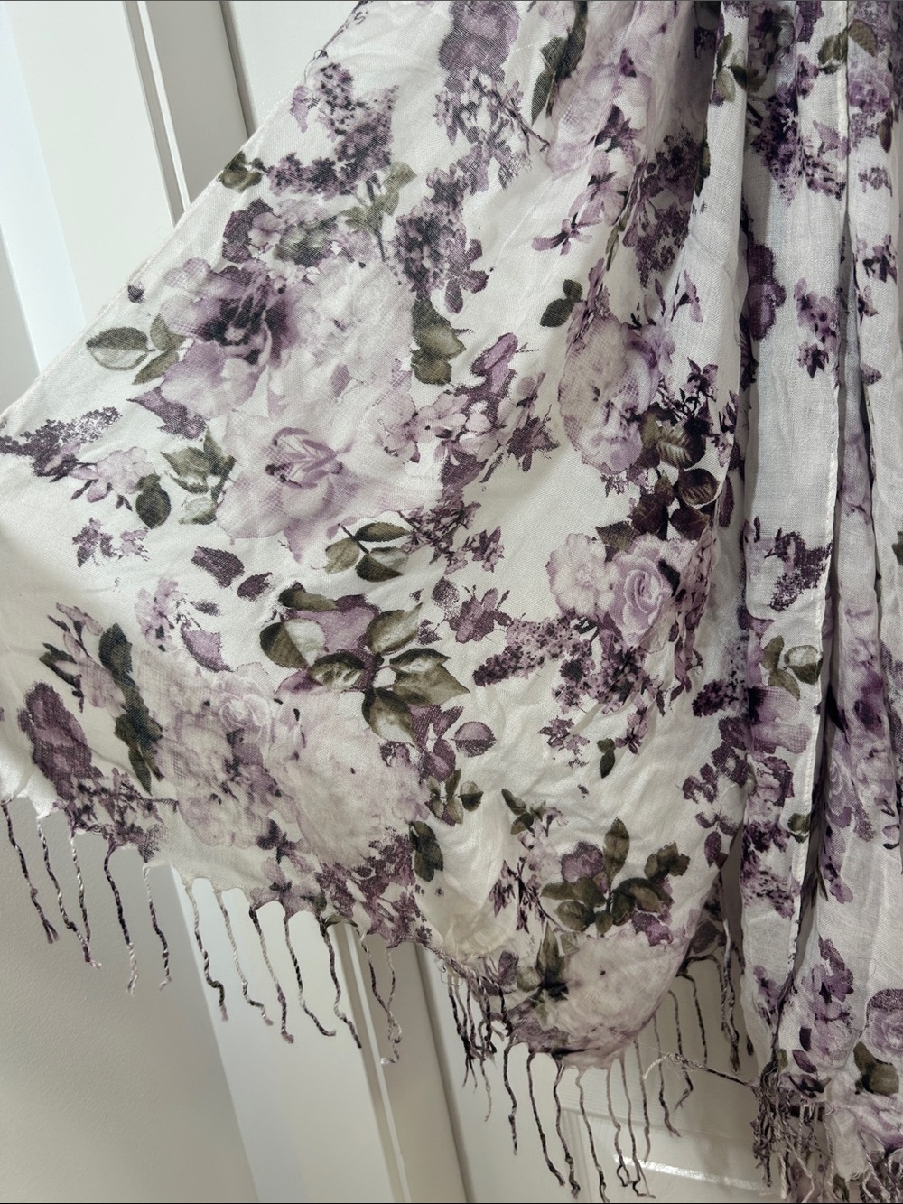 Smart Set Purple Floral Fringe Scarf